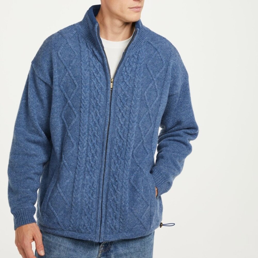 Aran Woollen Mills Merino Wool Lined Full Zip Cardigan Sweater - Men's Size M